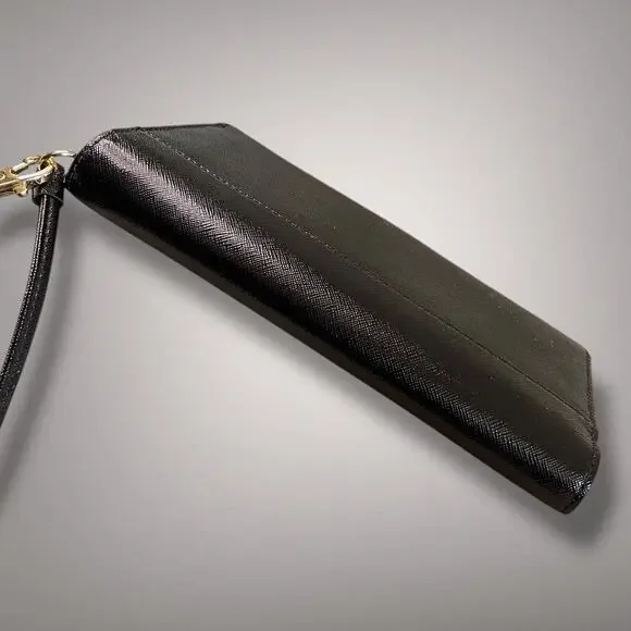 Like New TORY BURCH Black Saffiano Leather Robinson Envelope Wristlet Clutch - Picture 4 of 14